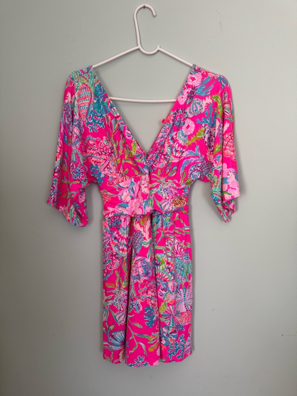 Lilly Pulitzer Hot Pink Floral V-Neck Mini Dress
